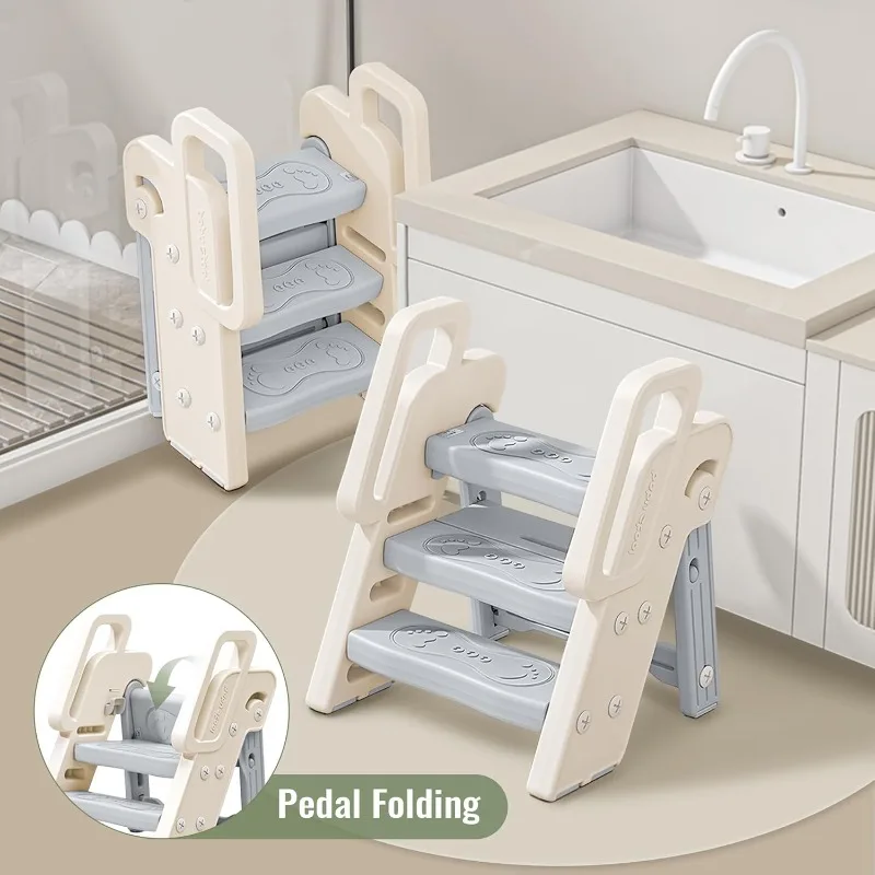 Toddler Learning Tower - 3 Step Stool with Handles Anti-slip